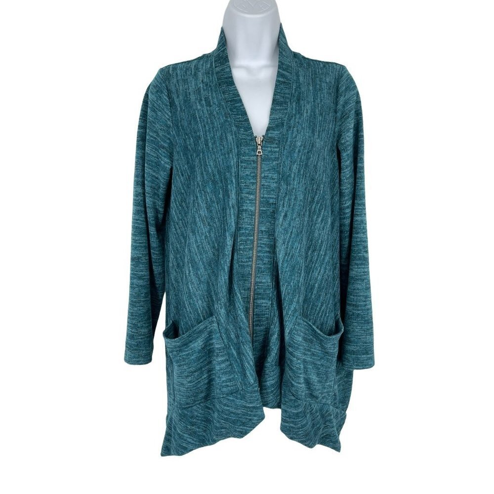 LOGO by Lori Goldstein Zip Front Sharkbite Hem Cardigan Size S